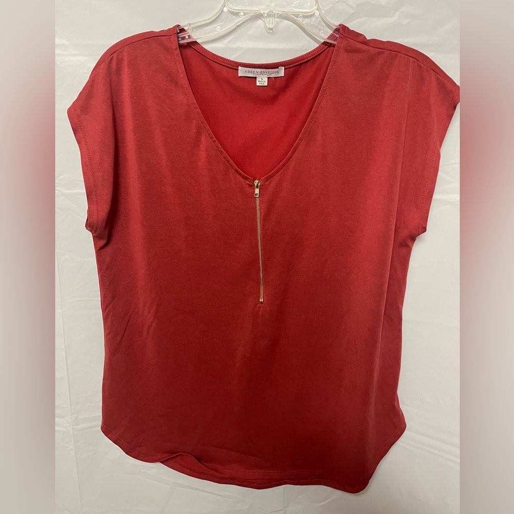 Green Envelope quarter zip blouse